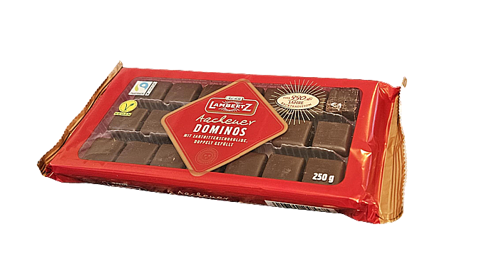 Lambertz Aacheuer Dominos Gingerbread Pieces with Apple Jelly and Persipan covered with 25% Dark Chocolate 250g
