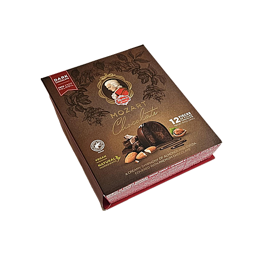 Reber Specialties Mozart Kugeln Dark Chocolate filled with Almonds and Cacao Marzipan with Hazelnut Praline Crème 240g