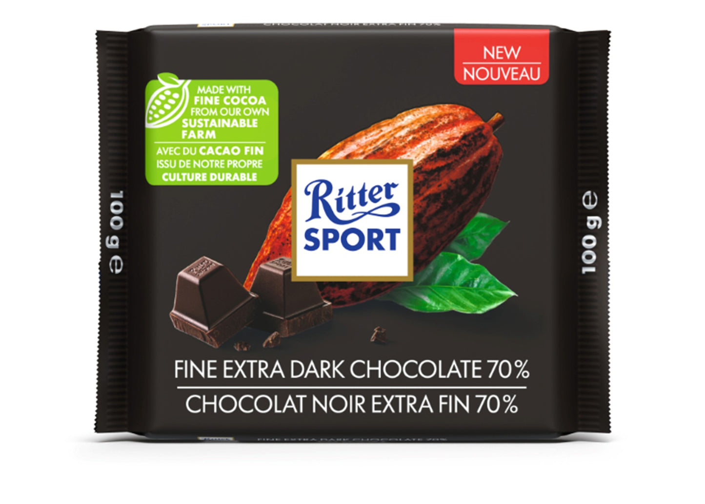Ritter Sports Fine Extra Dark Chocolate (70%) 100g (3 pack sizes)