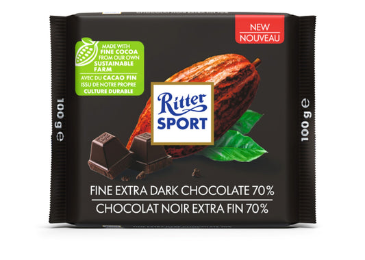Ritter Sports Fine Extra Dark Chocolate (70%) 100g (3 pack sizes)