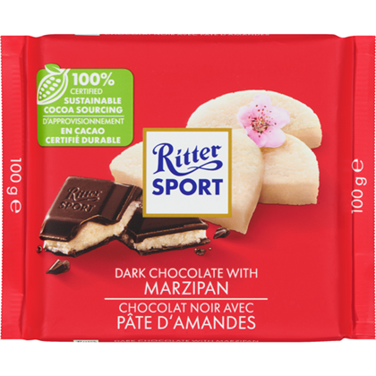 Ritter Sports Dark Chocolate With Marzipan 100g bar (3 pack sizes)