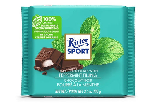 Ritter Sports Dark Chocolate With Peppermint 100g bar (3 pack sizes)