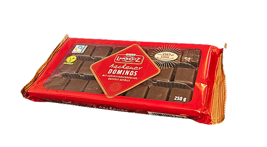 Lambertz Aacheuer Dominos Gingerbread Pieces with Apple Jelly and Persipan covered with 25% Dark Chocolate 250g
