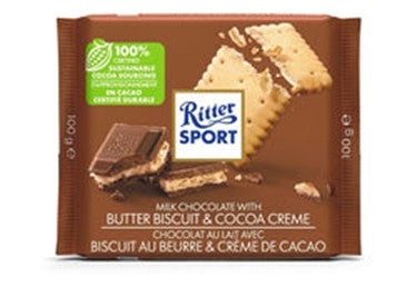 Ritter Sports Milk Chocolate Butter Biscuit & Cocoa Creme 100g bar (3 pack sizes)