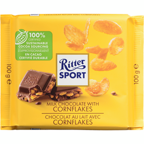 Ritter Sports Milk Chocolate With Cornflakes 100g bar (3 pack sizes)