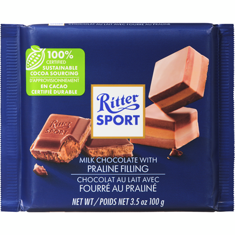 Ritter Sports Milk Chocolate With Praline Filling 100g bar (3 pack sizes)