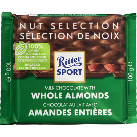 Ritter Sports Milk Whole Almonds 100g (3 pack sizes)
