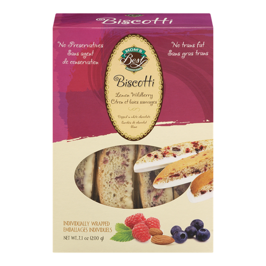 Mom's Best Lemon & Wildberry Biscotti Dipped in White Chocolate-200g